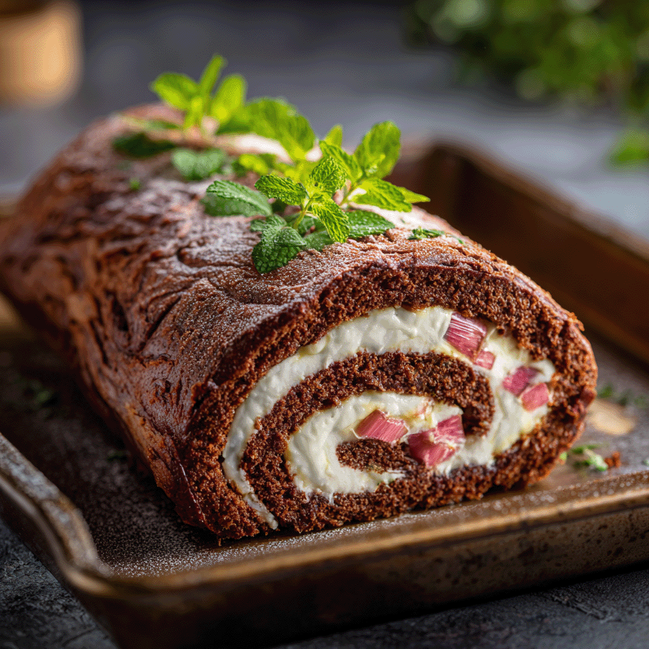 Mehr Informationen zum Thema: DessertRhabarber-Schoko-Biskuit&shy;roulade