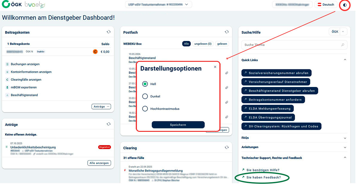 Screenshot der Startseite des DG-Dashboards